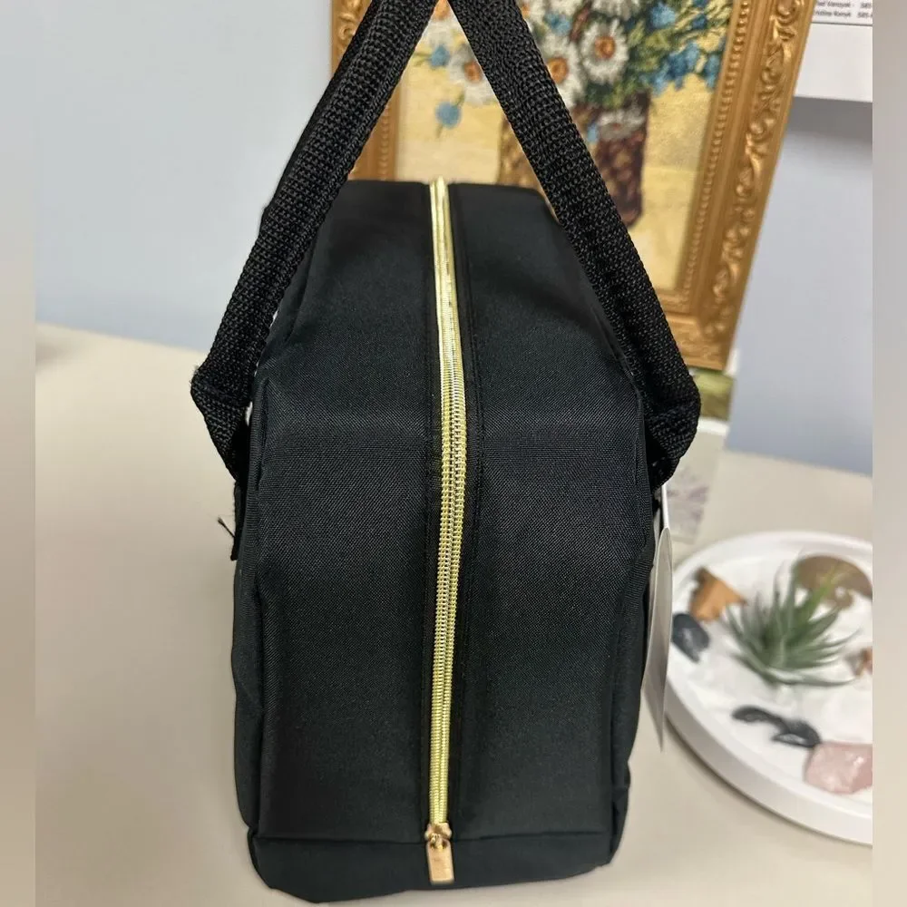 fit + fresh Bloomington Black Lunch Tote Bag w/ Handles Ice Pack & 2 Containers